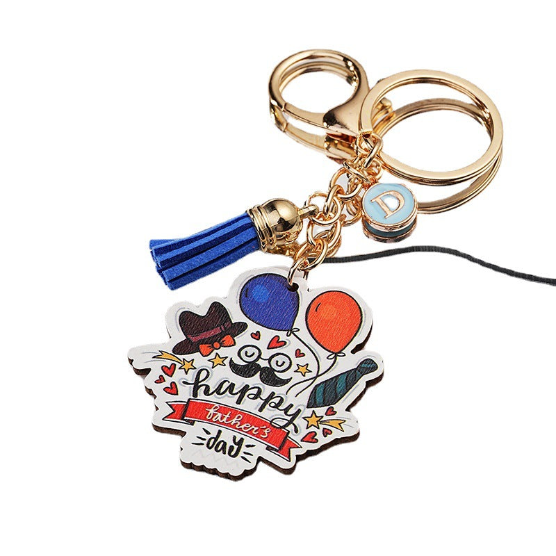 Impresión al por mayor de dibujos animados de metal Día del padre Tassel Keychain